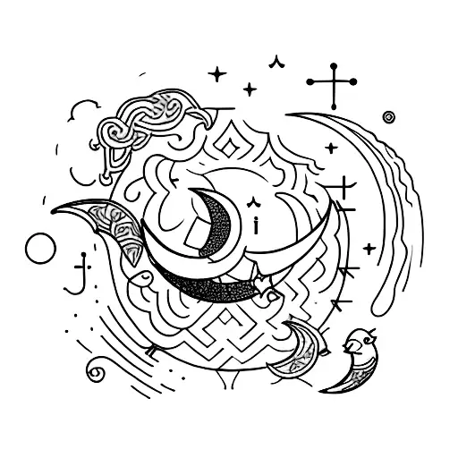 A minimalist tattoo of a crescent moon with a delicate lil peep bird perched on it, symbolizing the client's connection to both spirituality and their favorite artist. tattoo design idea