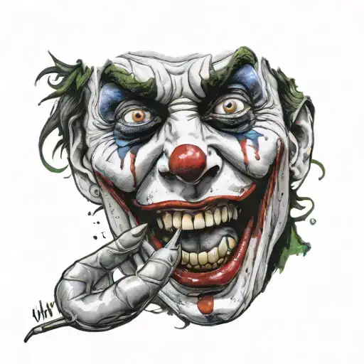 jokers face with the words "hahaha" coming out his mouth  tattoo design idea