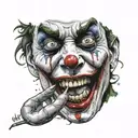 jokers face with the words "hahaha" coming out his mouth  tattoo design idea