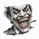 jokers face with the words "hahaha" coming out his mouth  tattoo design idea