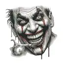 jokers face with the words "hahaha" coming out his mouth  tattoo design idea