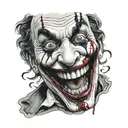 jokers face with the words "hahaha" coming out his mouth  tattoo design idea