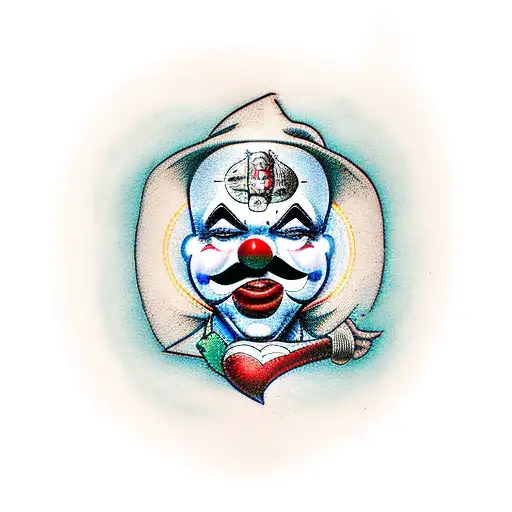clown avec un coeur sous un œil et un point d'interrogation sous l'autre  tattoo design idea