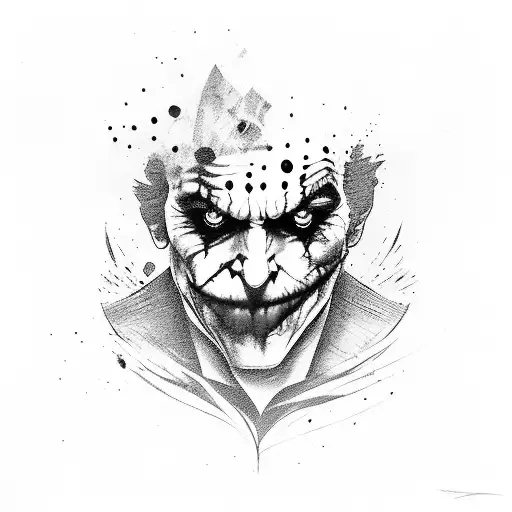 joker avec un coeur sous un œil et un point d'interrogation sous l'autre  tattoo design idea