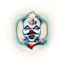 clown avec un coeur sous un œil et un point d'interrogation sous l'autre  tattoo design idea
