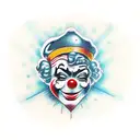 clown avec un coeur sous un œil et un point d'interrogation sous l'autre  tattoo design idea