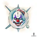 clown avec un coeur sous un œil et un point d'interrogation sous l'autre  tattoo design idea