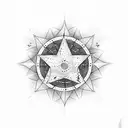 black 5 point star inside circle border tattoo design idea