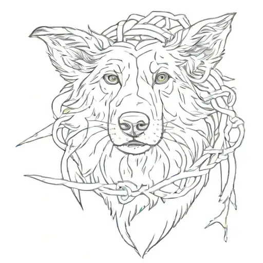 shepherd sheepdog and staff intertwined tattoo design idea