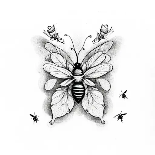 dagger with flowers bees and butterflies  tattoo design idea