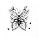 dagger with flowers bees and butterflies  tattoo design idea