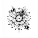 dagger with flowers bees and butterflies  tattoo design idea