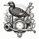 A stethoscope intertwined with hunting gear like a shotgun and duck decoys tattoo design idea