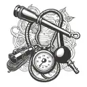 A stethoscope intertwined with hunting gear like a shotgun and duck decoys tattoo design idea