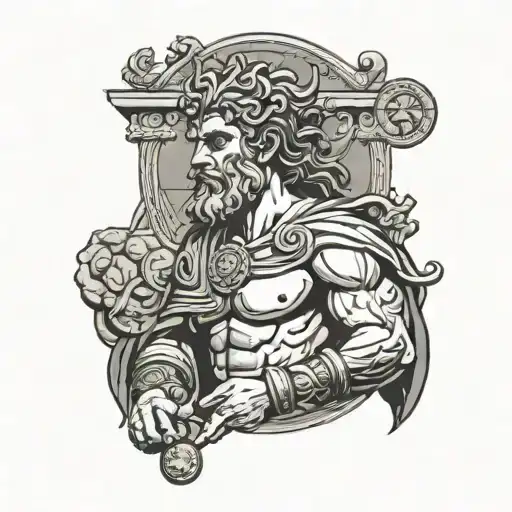 Roman god holding coins tattoo design idea