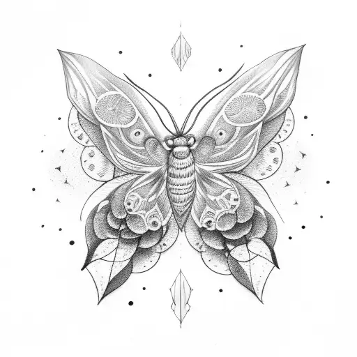moth with moon and asphodel tattoo design idea