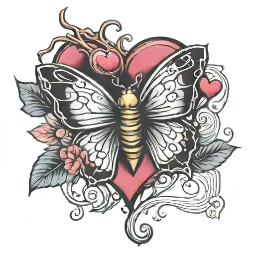 heartbeat and butterfly with heart shaped lock tattoo design idea