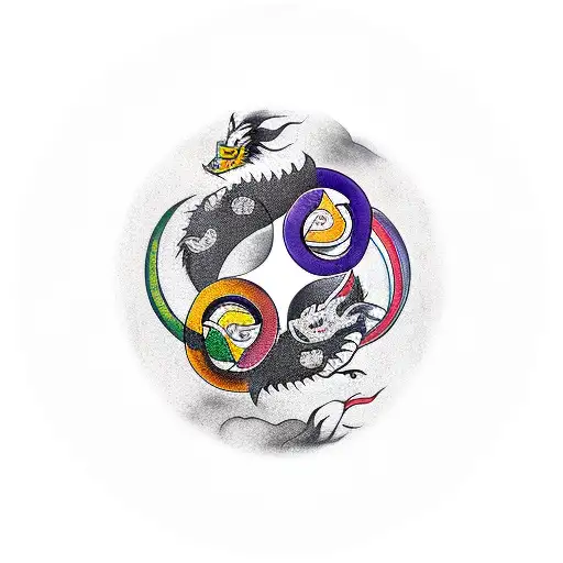 enso tattoo with ying yang and dragon tattoo design idea