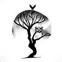 willow tree with an owl tattoo design idea