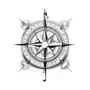 A compass with musical instruments as the directional markers tattoo design idea