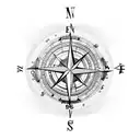A compass with musical instruments as the directional markers tattoo design idea