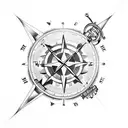 A compass with musical instruments as the directional markers tattoo design idea