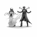 the Grim Reaper dancing with a woman in front of a coffin tattoo design idea