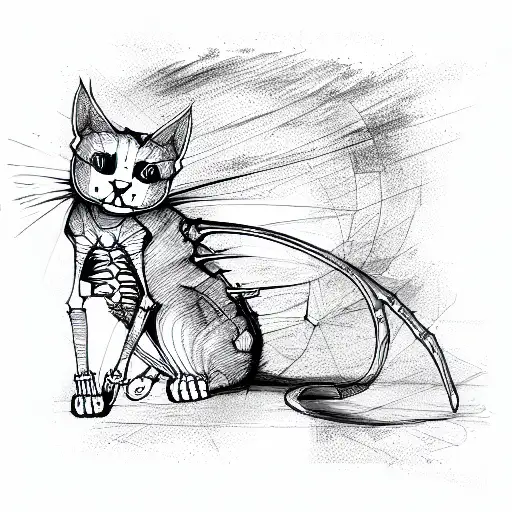 cat skeleton tattoo design idea