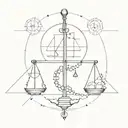 An intricate design combining economic graphs and legal symbols in a balanced composition tattoo design idea