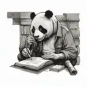 A student studying while smoking a cigarette, with a panda sitting on a stack of books beside them tattoo design idea