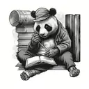 A student studying while smoking a cigarette, with a panda sitting on a stack of books beside them tattoo design idea
