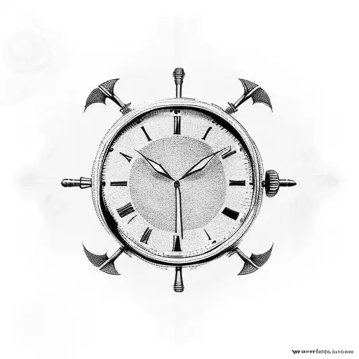 time watch and anchor with three different Roman numeral dates tattoo design idea