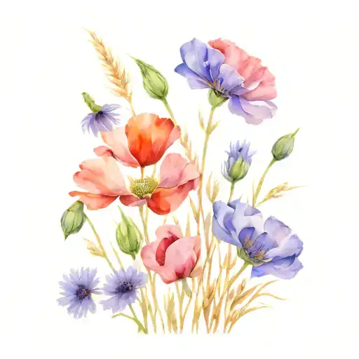 poppy, cornflower, wheat, chamomile tattoo design idea