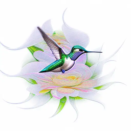 A mesmerizing tattoo of a hummingbird hovering over a blooming flower, with delicate smoke tendrils intertwining tattoo design idea