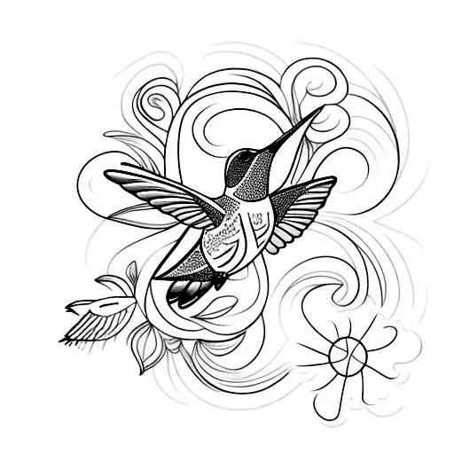 A mesmerizing tattoo of a hummingbird hovering over a blooming flower, with delicate smoke tendrils intertwining tattoo design idea