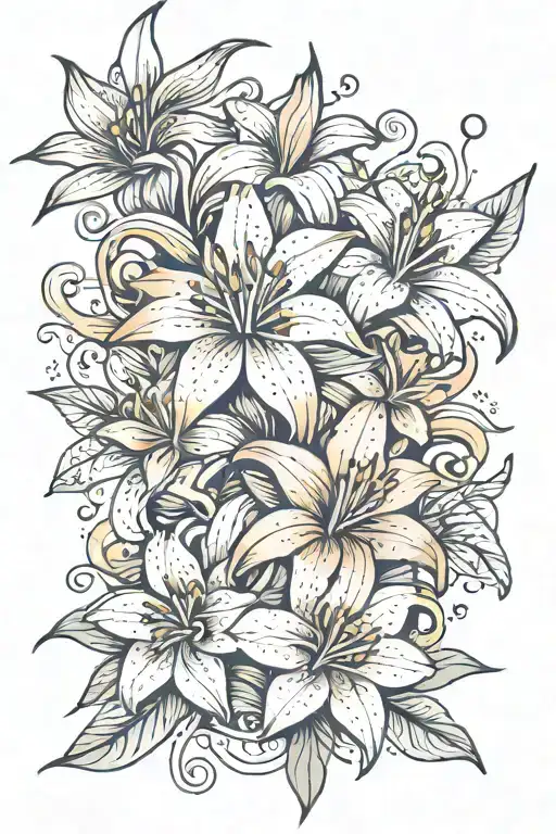 lily flower and hearts and stars aim tattoo design idea