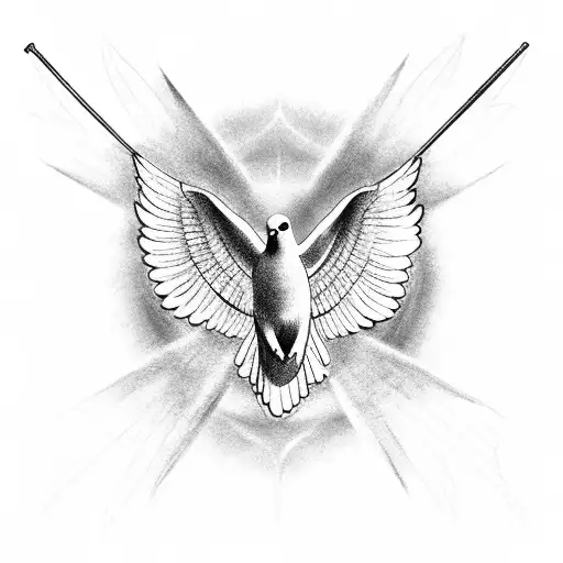 A dove holding the archangel raphael's staff tattoo design idea