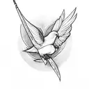 A dove holding the archangel raphael's staff tattoo design idea