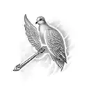 A dove holding the archangel raphael's staff tattoo design idea