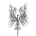 A dove holding the archangel raphael's staff tattoo design idea