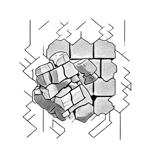 A blackwork tattoo of a football player breaking through a brick wall tattoo design idea