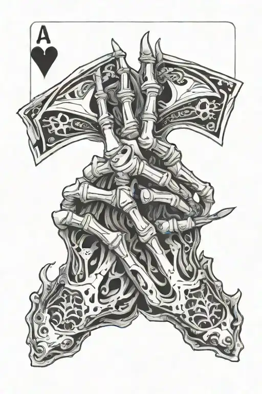 skeleton hand holding cards tattoo design idea