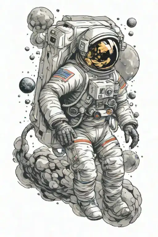 astronaut stranded in the galaxy filled tattoo design idea