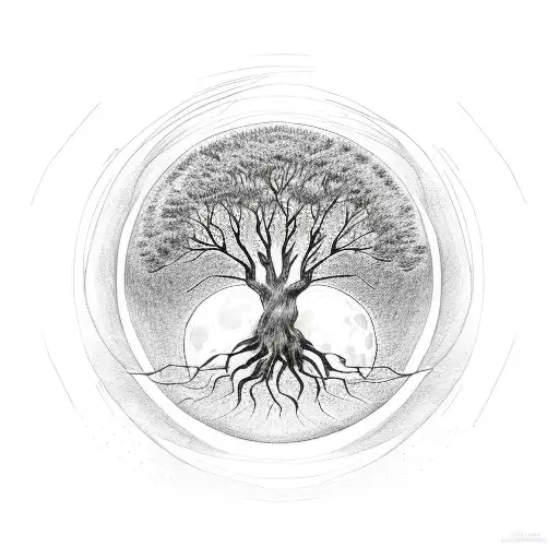 tree of life with moon, lost mother tattoo design idea
