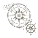 compass with a discreet element representing Zoro's sense of direction in One Piece such as his earrings, saber... tattoo design idea