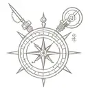 compass with a discreet element representing Zoro's sense of direction in One Piece such as his earrings, saber... tattoo design idea