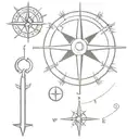 compass with a discreet element representing Zoro's sense of direction in One Piece such as his earrings, saber... tattoo design idea