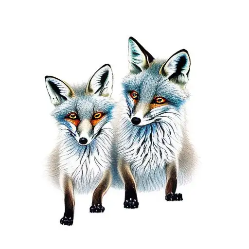 A family of foxes playing in a flower-filled meadow tattoo design idea