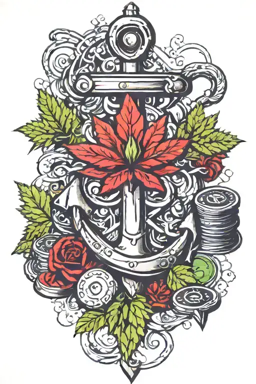 weed, gambling, anchor, dumbells, sigarrets,  tattoo design idea