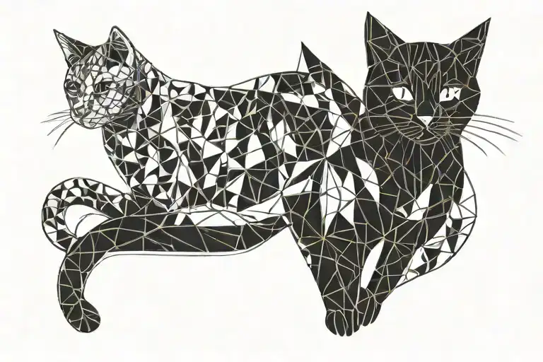 calico cat and black cat playing  tattoo design idea